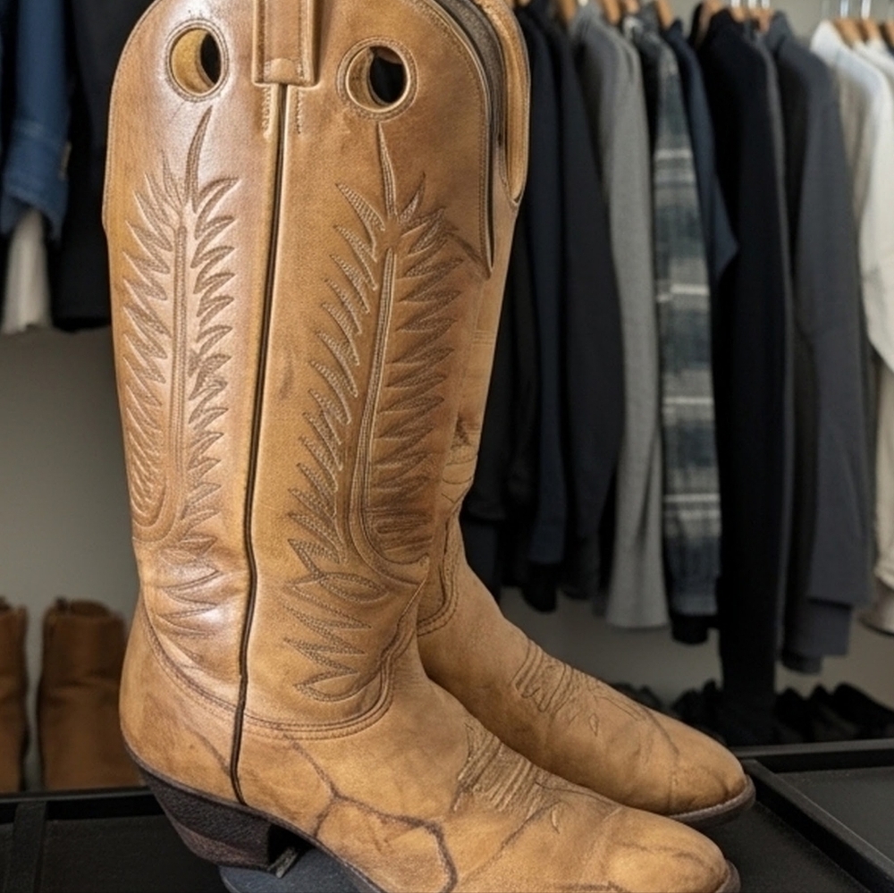 NOCONA Texas Light Brown Leather Cowboy Boots SIZE 11D